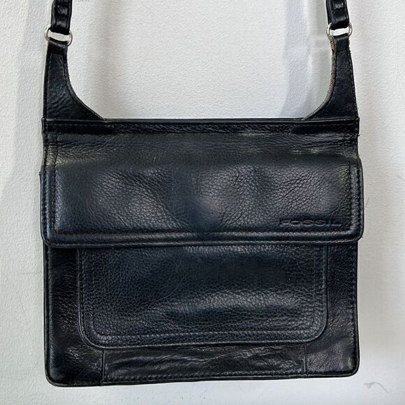 Retro Fossil Leather Bag Black - Picture 1 of 9